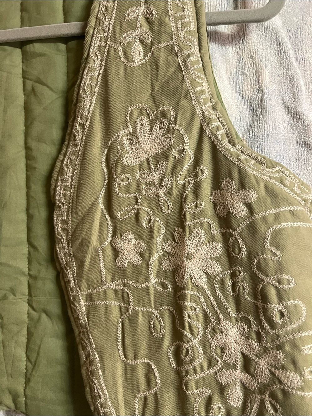 Polagram Olive Green Embroidered Quilted Vest - Picture 2 of 5